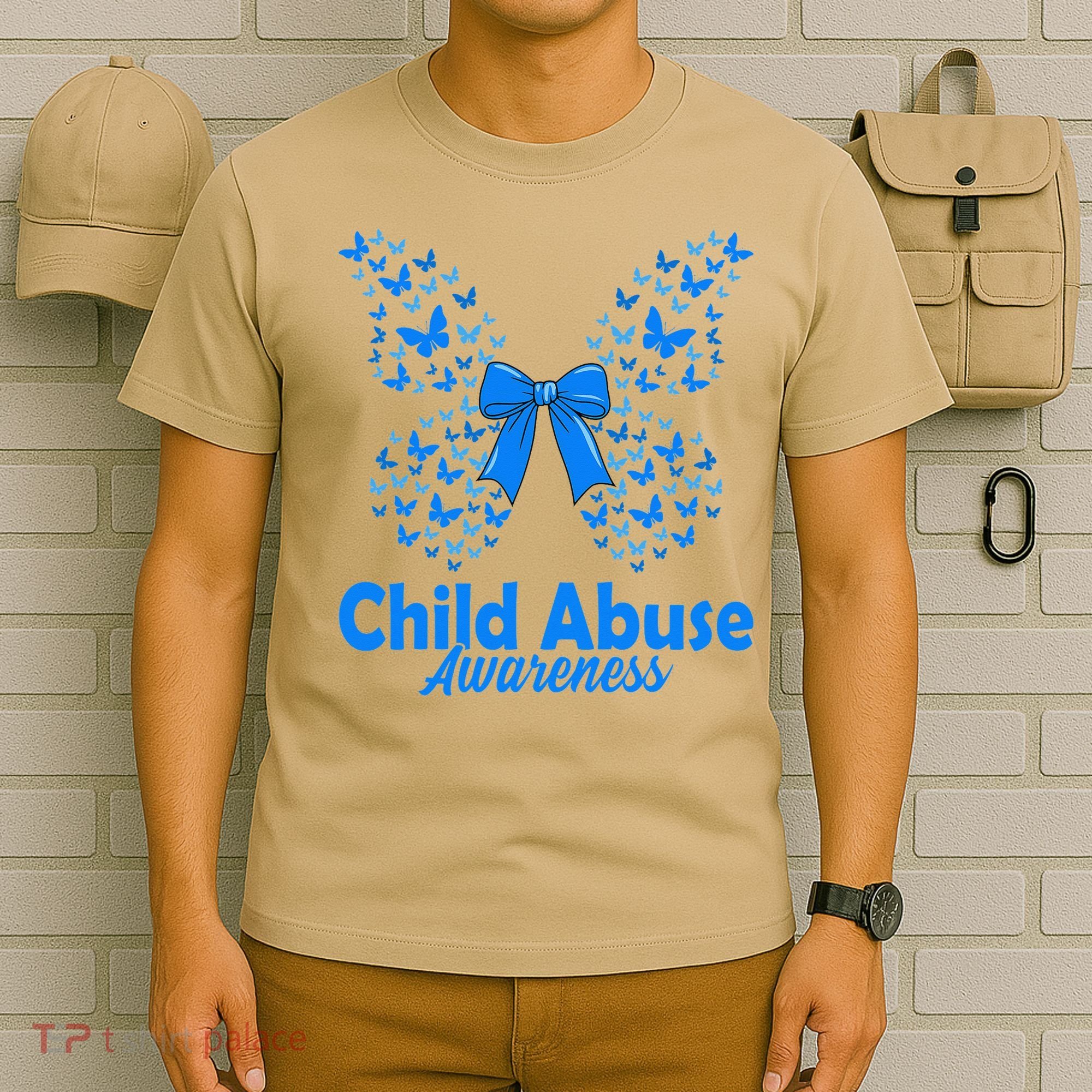 Child Abuse Awareness Month Blue Butterfly Coquette Bow T-Shirt