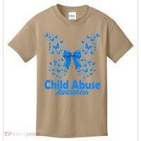 Child Abuse Awareness Month Blue Butterfly Coquette Bow Kids T-Shirt thumb 0