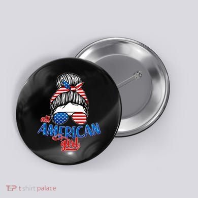 Cute All American Girl USA Flag Button