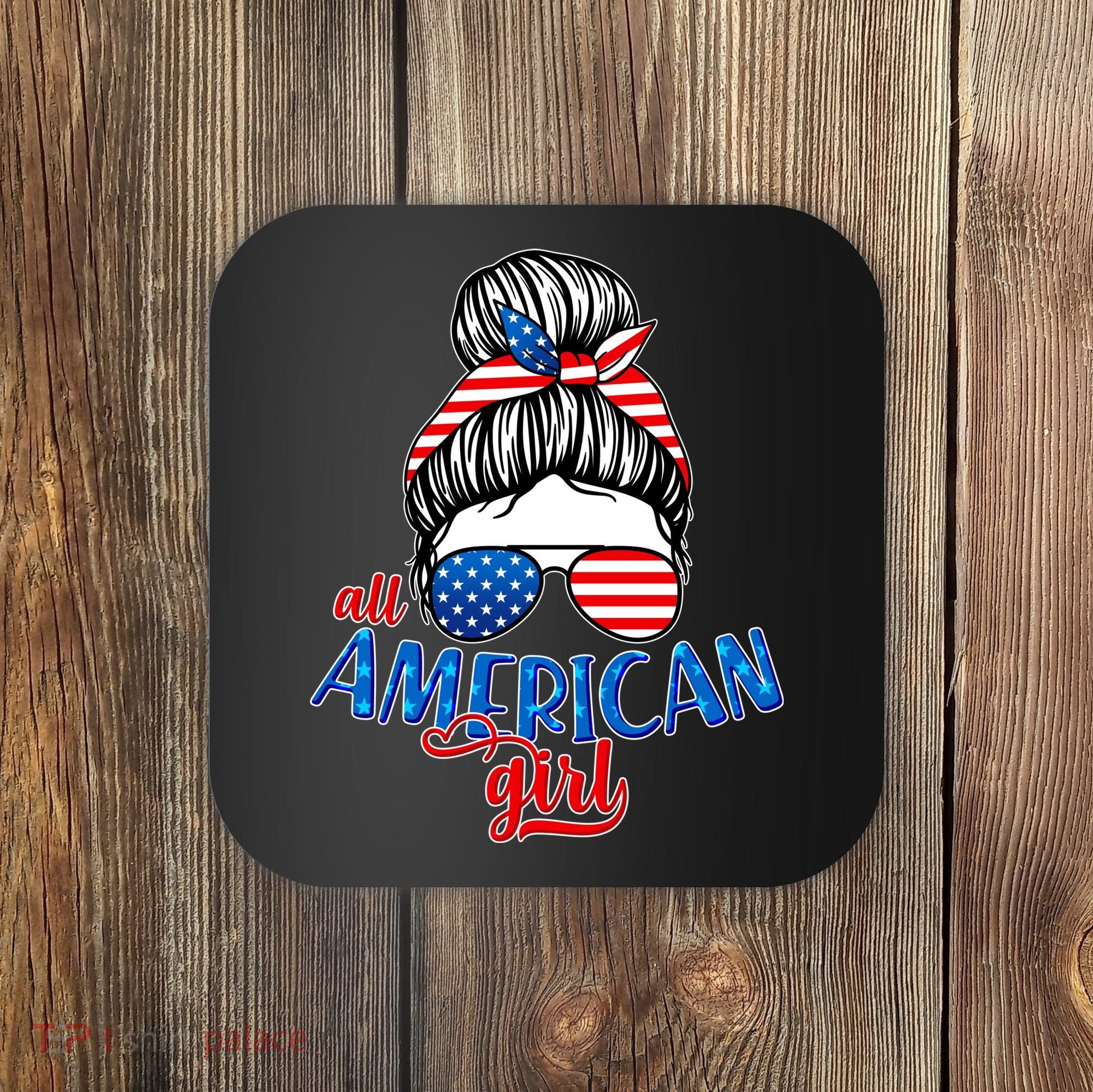 Cute All American Girl USA Flag Coaster
