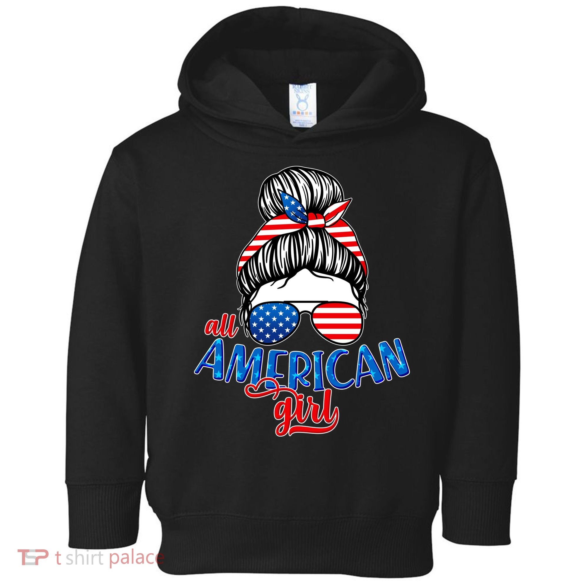 Cute All American Girl USA Flag Toddler Hoodie