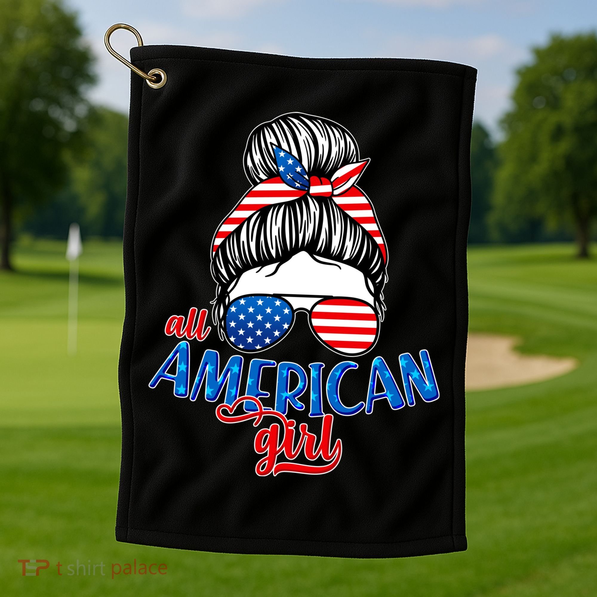 Cute All American Girl USA Flag Golf Towel