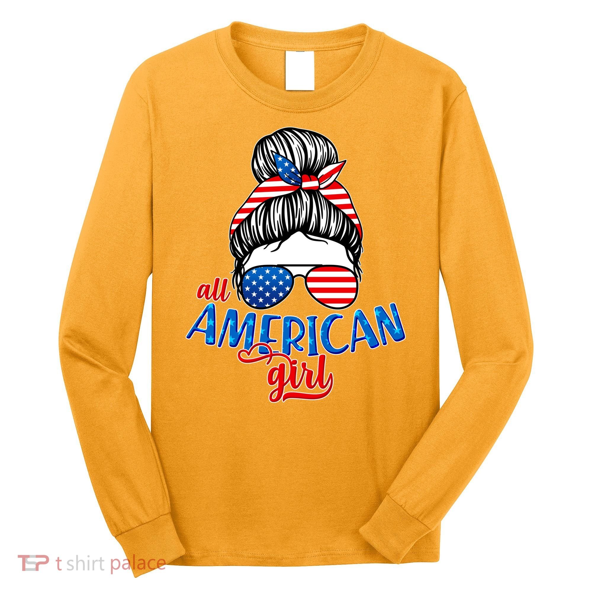 Cute All American Girl USA Flag Long Sleeve Shirt
