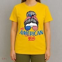 Cute All American Girl USA Flag T-Shirt thumb 4