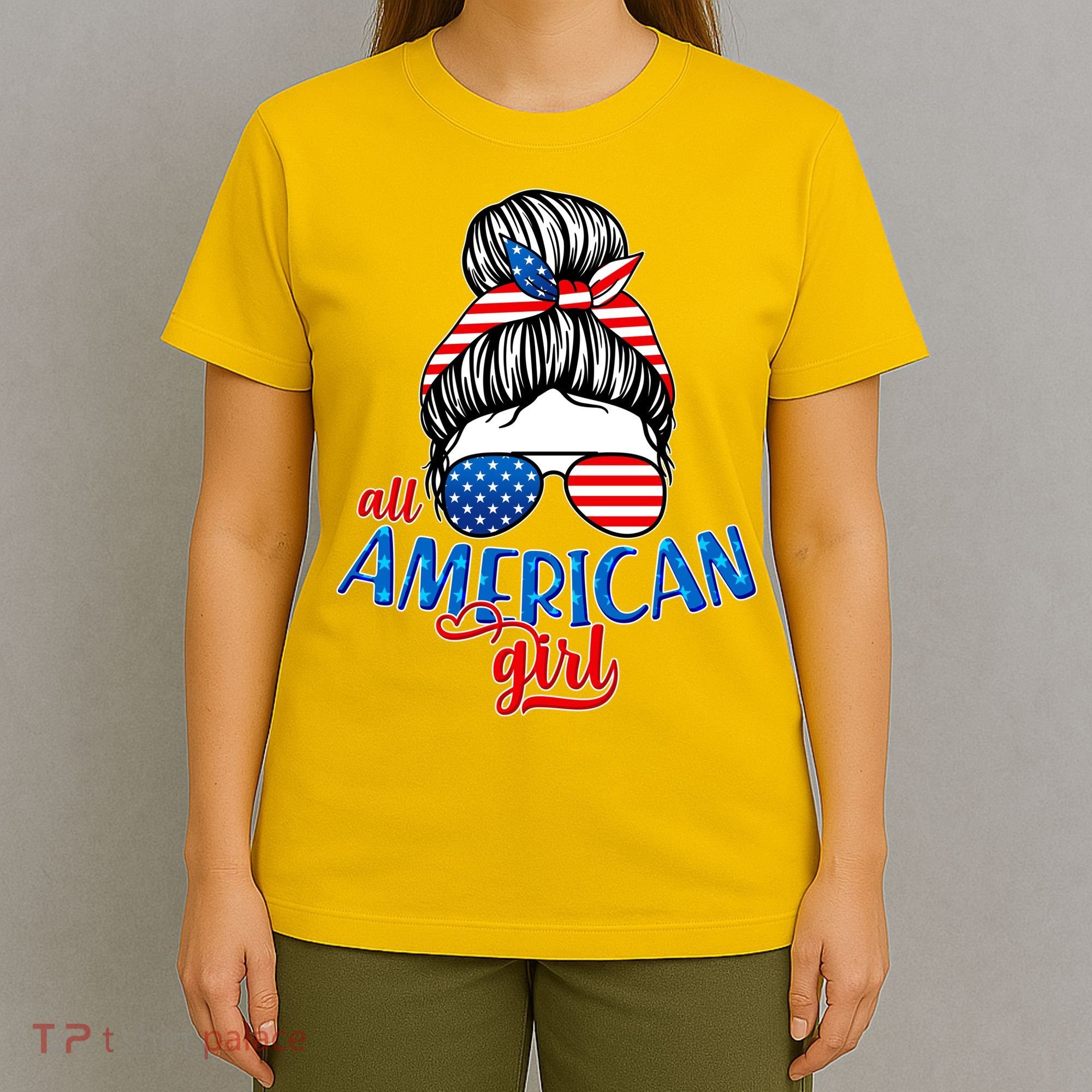 Cute All American Girl USA Flag T-Shirt