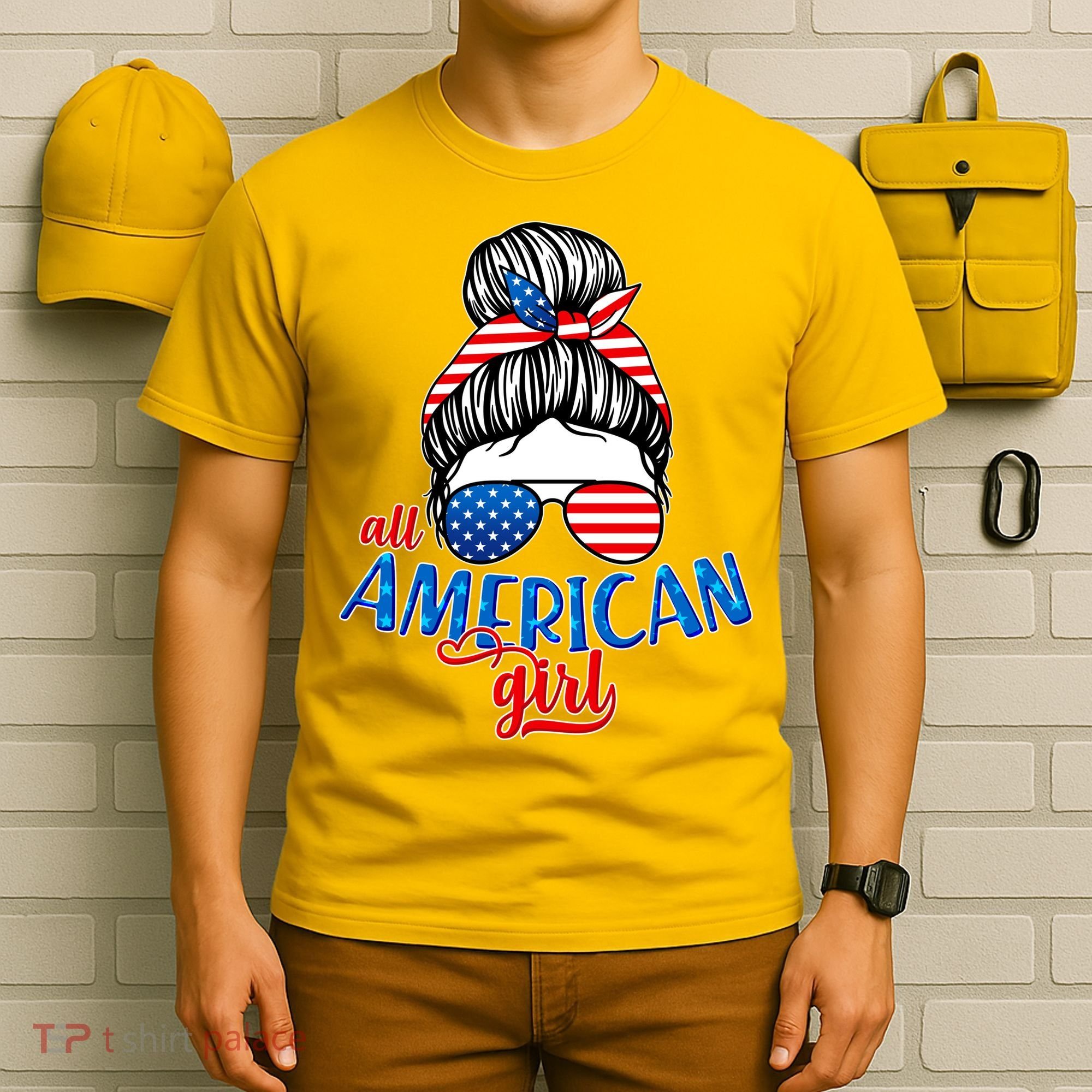 Cute All American Girl USA Flag T-Shirt