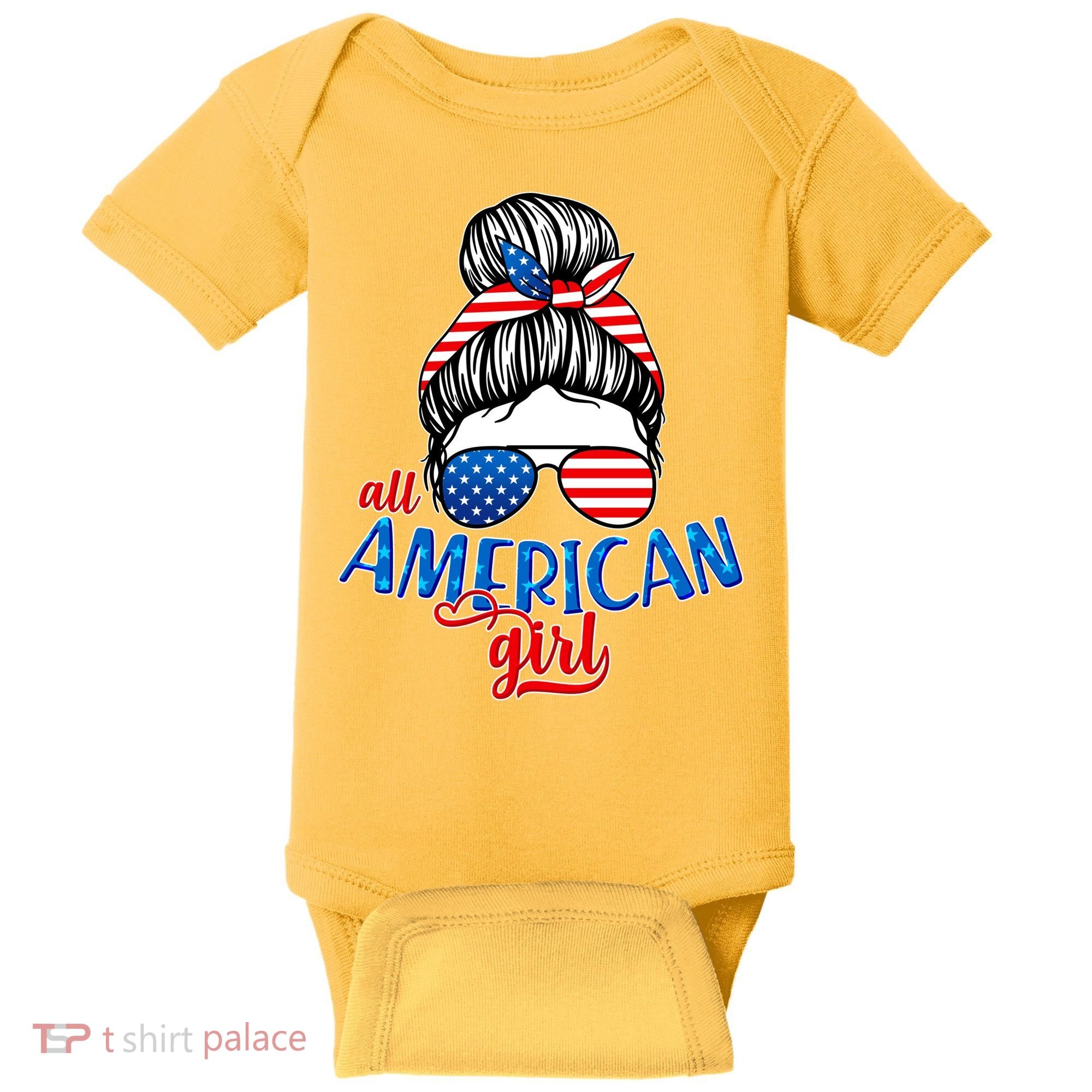 Cute All American Girl USA Flag Baby Bodysuit