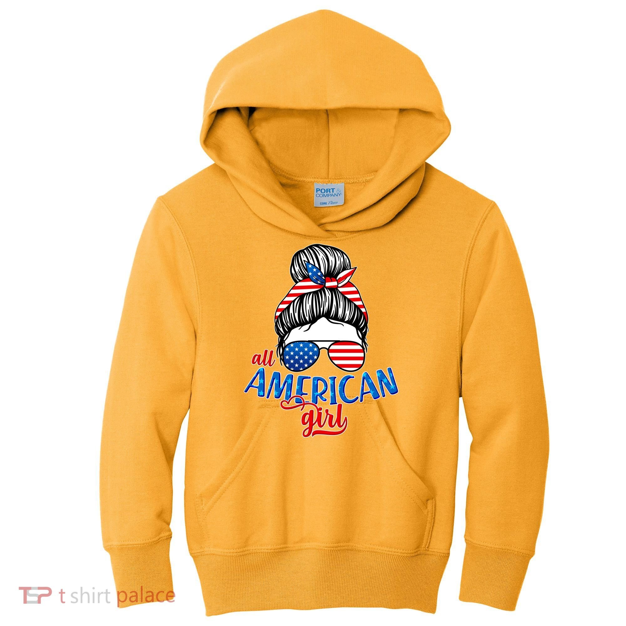 Cute All American Girl USA Flag Kids Hoodie