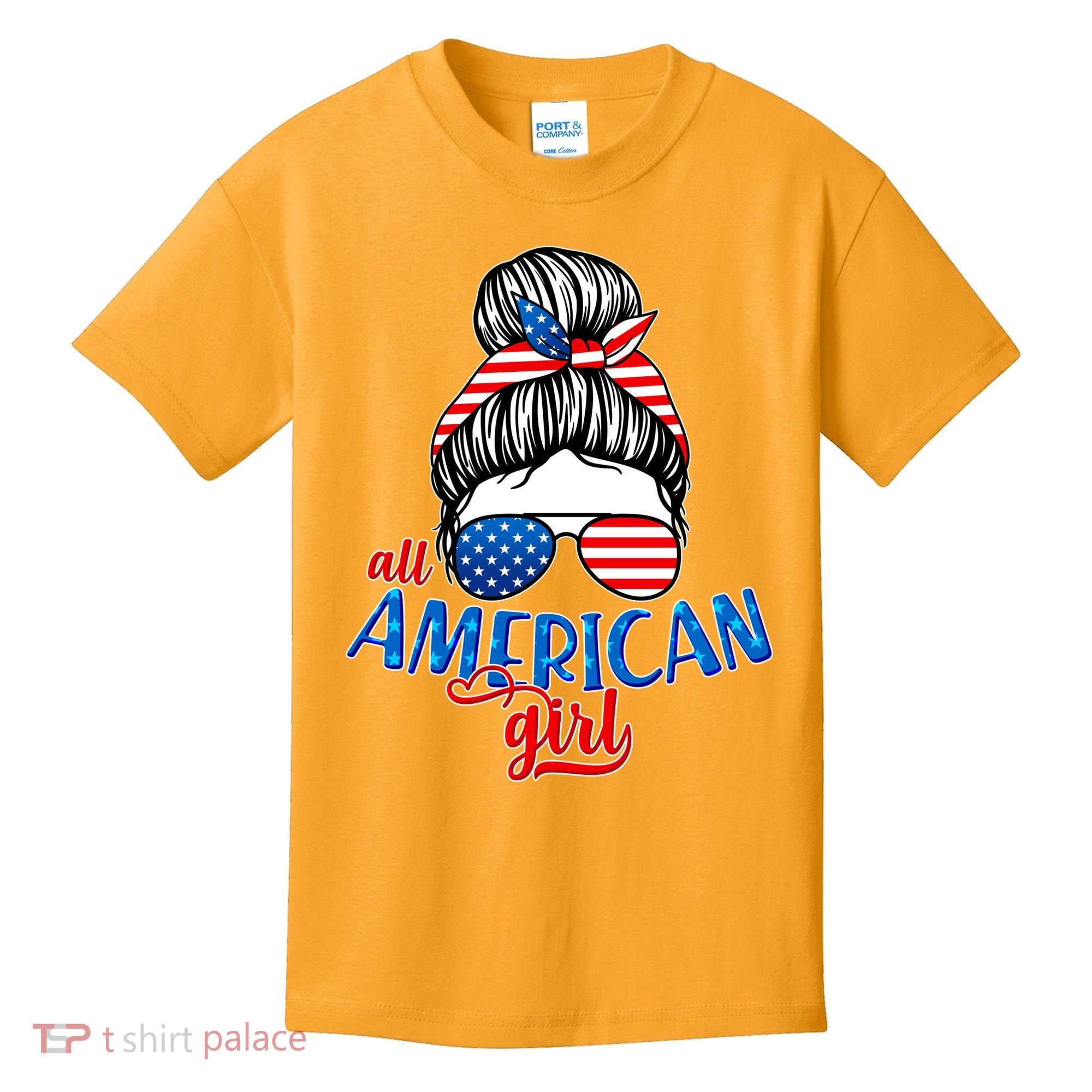 Cute All American Girl USA Flag Kids T-Shirt