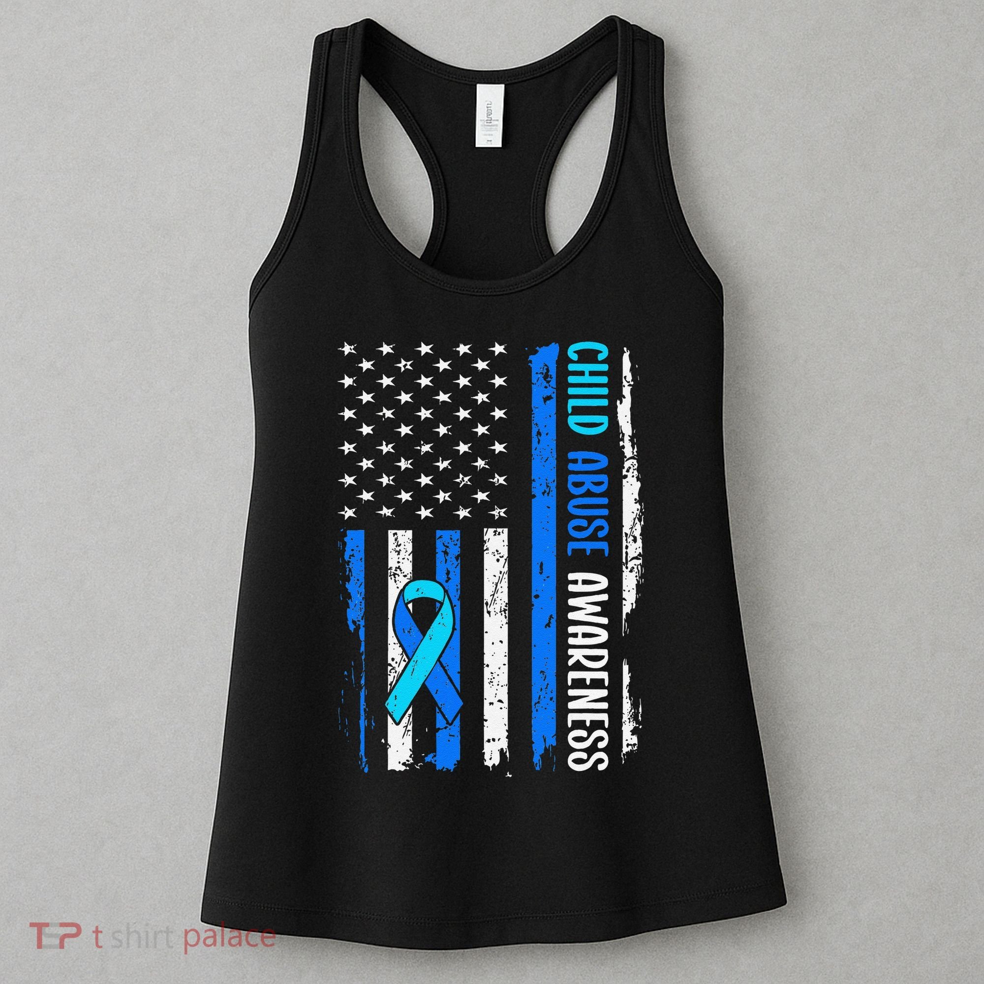 Child Abuse Awareness US Flag Child Abuse Prevention Month Women's Tank Top