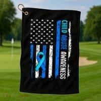 Child Abuse Awareness US Flag Child Abuse Prevention Month Golf Towel thumb 1