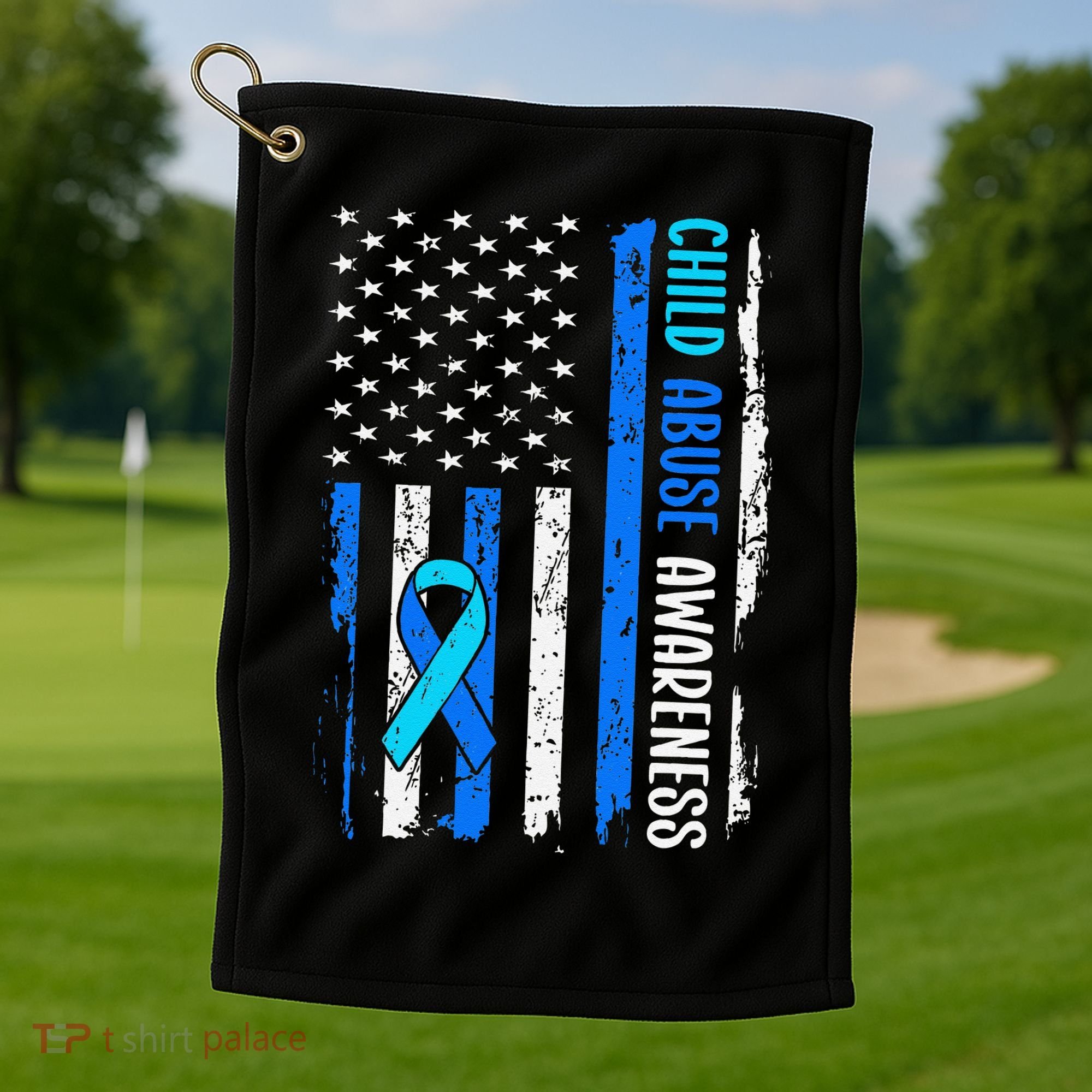 Child Abuse Awareness US Flag Child Abuse Prevention Month Golf Towel