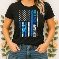 Child Abuse Awareness US Flag Child Abuse Prevention Month Women's T-Shirt thumb 2