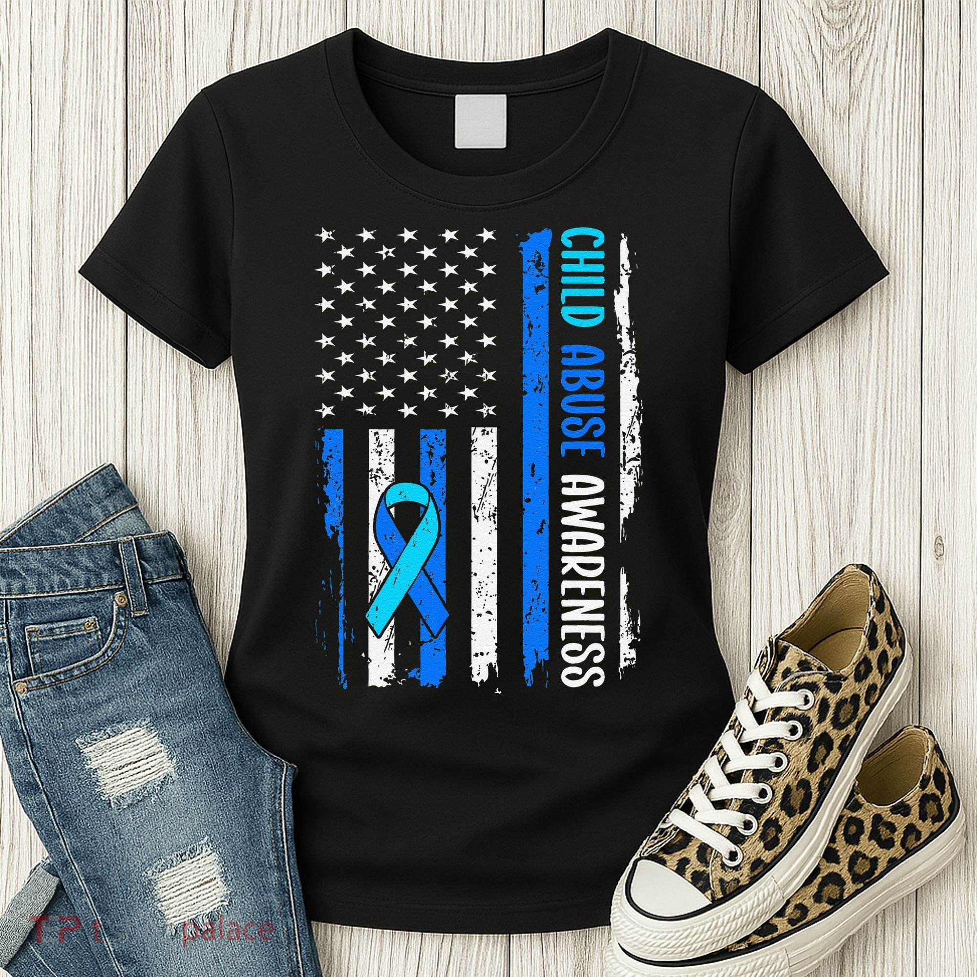 Child Abuse Awareness US Flag Child Abuse Prevention Month Women's T-Shirt