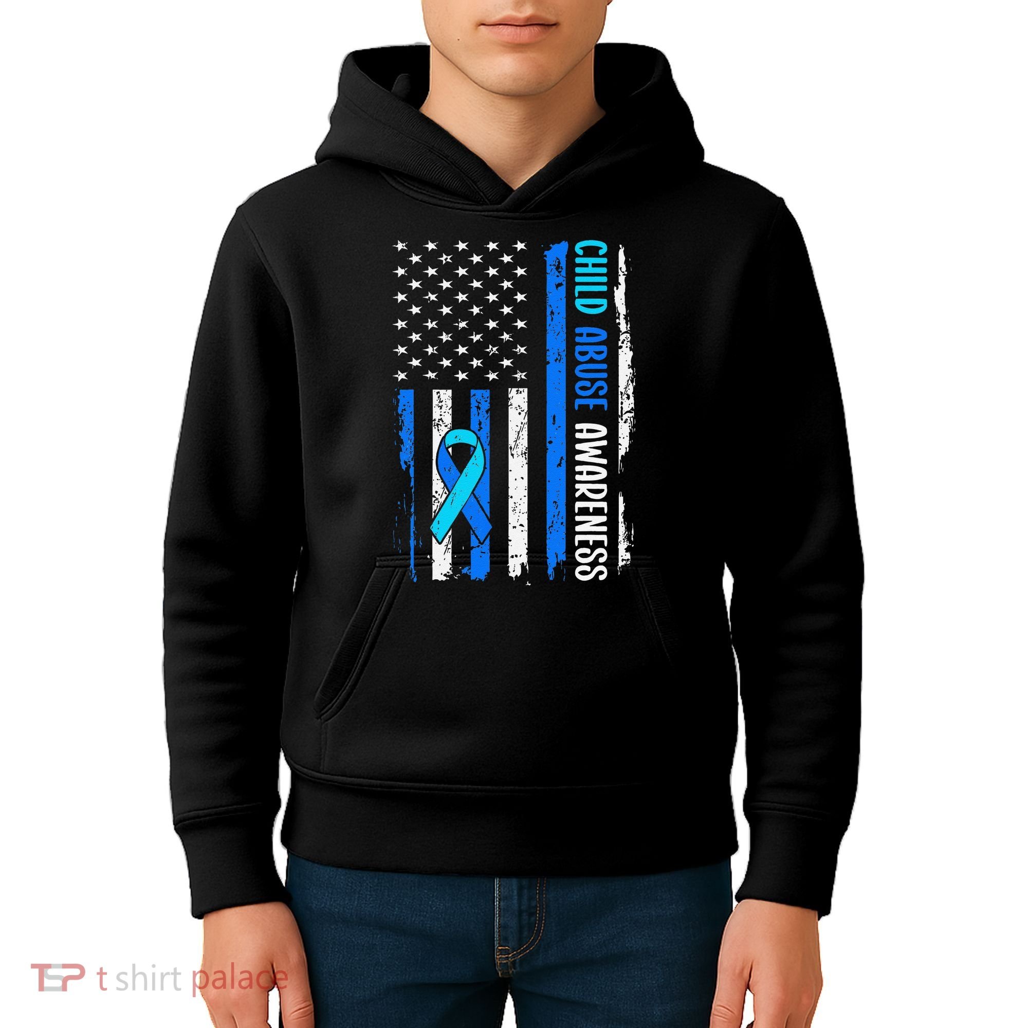 Child Abuse Awareness US Flag Child Abuse Prevention Month Kids Hoodie
