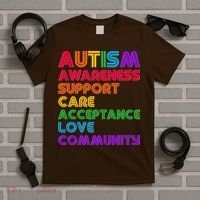 Colorful Autism Awareness Support Care Acceptance Love Community T-Shirt thumb 5