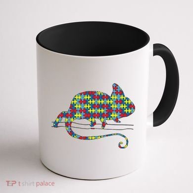 Chameleon Autism Awareness Lizard Puzzle Day Mom Gift Coffee Mug back