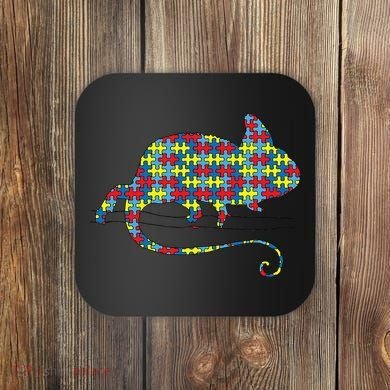 Chameleon Autism Awareness Lizard Puzzle Day Mom Gift Coaster