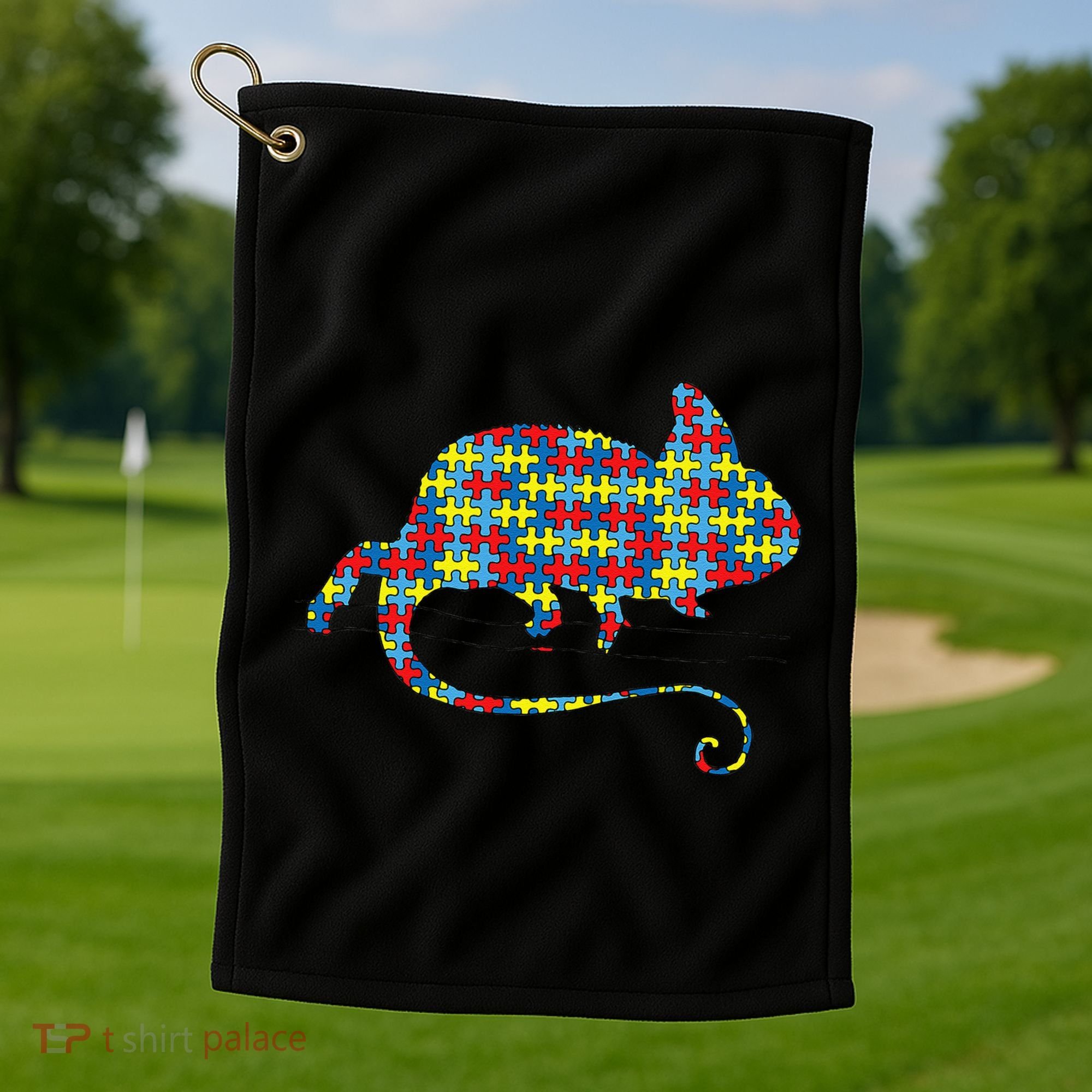 Chameleon Autism Awareness Lizard Puzzle Day Mom Gift Golf Towel
