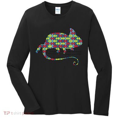 Chameleon Autism Awareness Lizard Puzzle Day Mom Gift Women's Long Sleeve Shirt