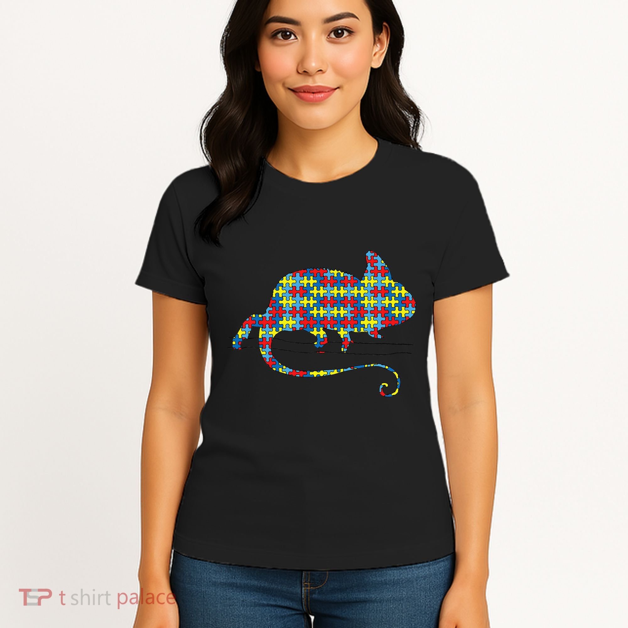 Chameleon Autism Awareness Lizard Puzzle Day Mom Gift Women's T-Shirt