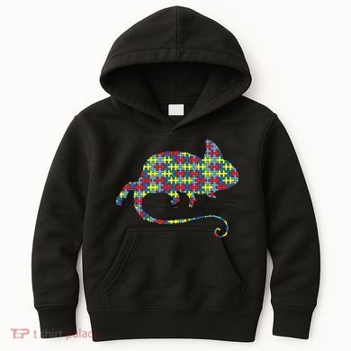 Chameleon Autism Awareness Lizard Puzzle Day Mom Gift Kids Hoodie