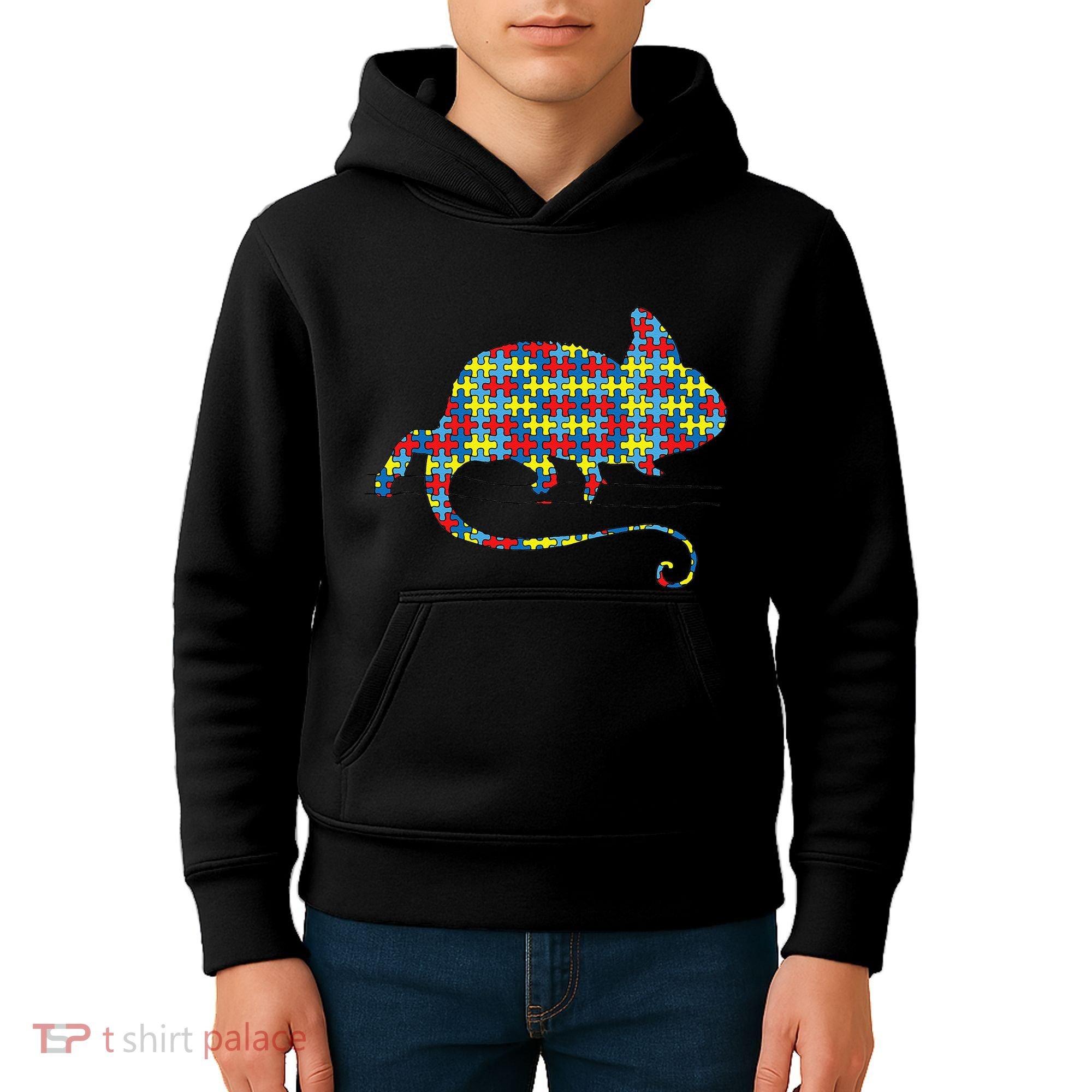 Chameleon Autism Awareness Lizard Puzzle Day Mom Gift Kids Hoodie