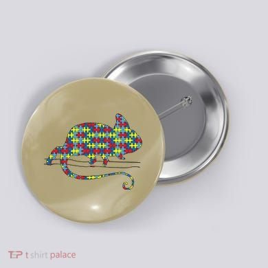 Chameleon Autism Awareness Lizard Puzzle Day Mom Gift Button