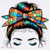 Colorful Autism Awareness Messy Hair Bun Girl T-Shirt thumb 7