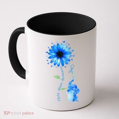 Child Abuse Awareness Sunflower Light Blue Ribbon Elephant Coffee Mug