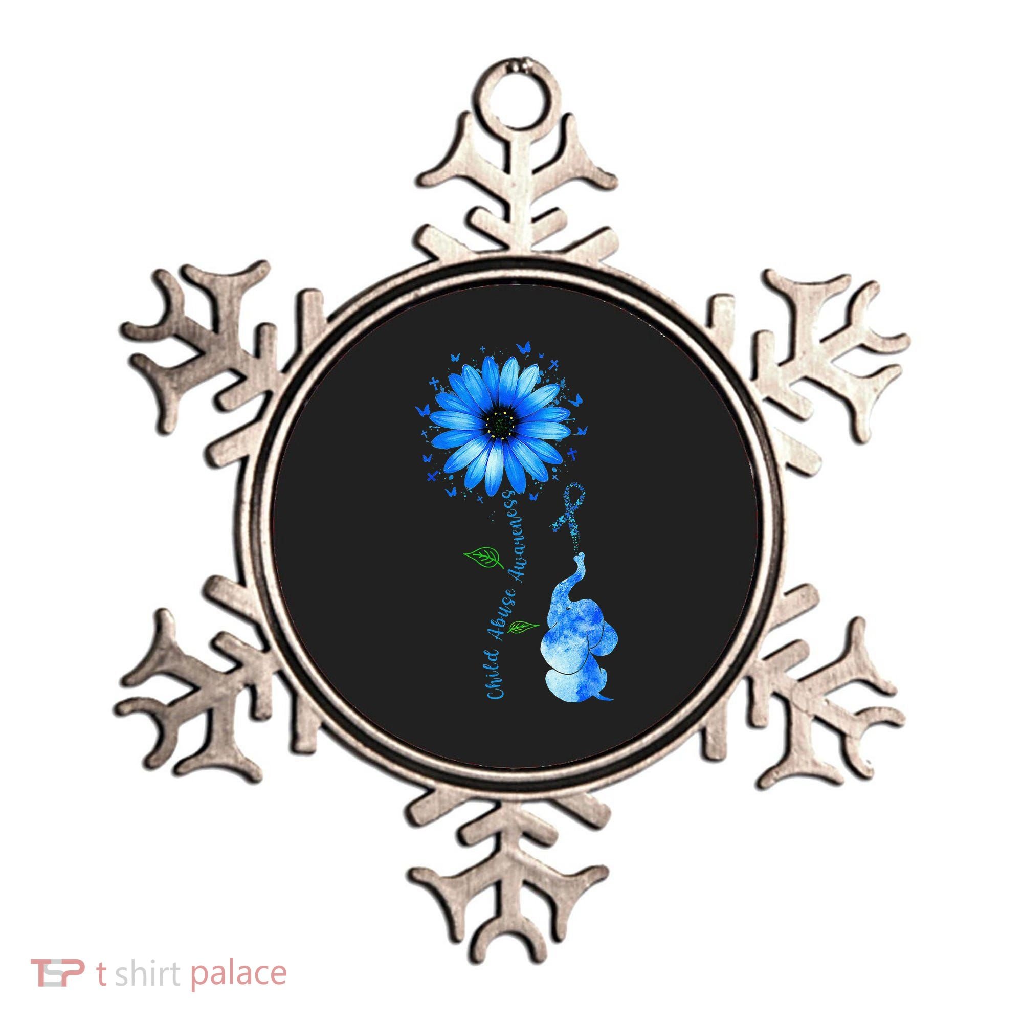 Child Abuse Awareness Sunflower Light Blue Ribbon Elephant Ornament