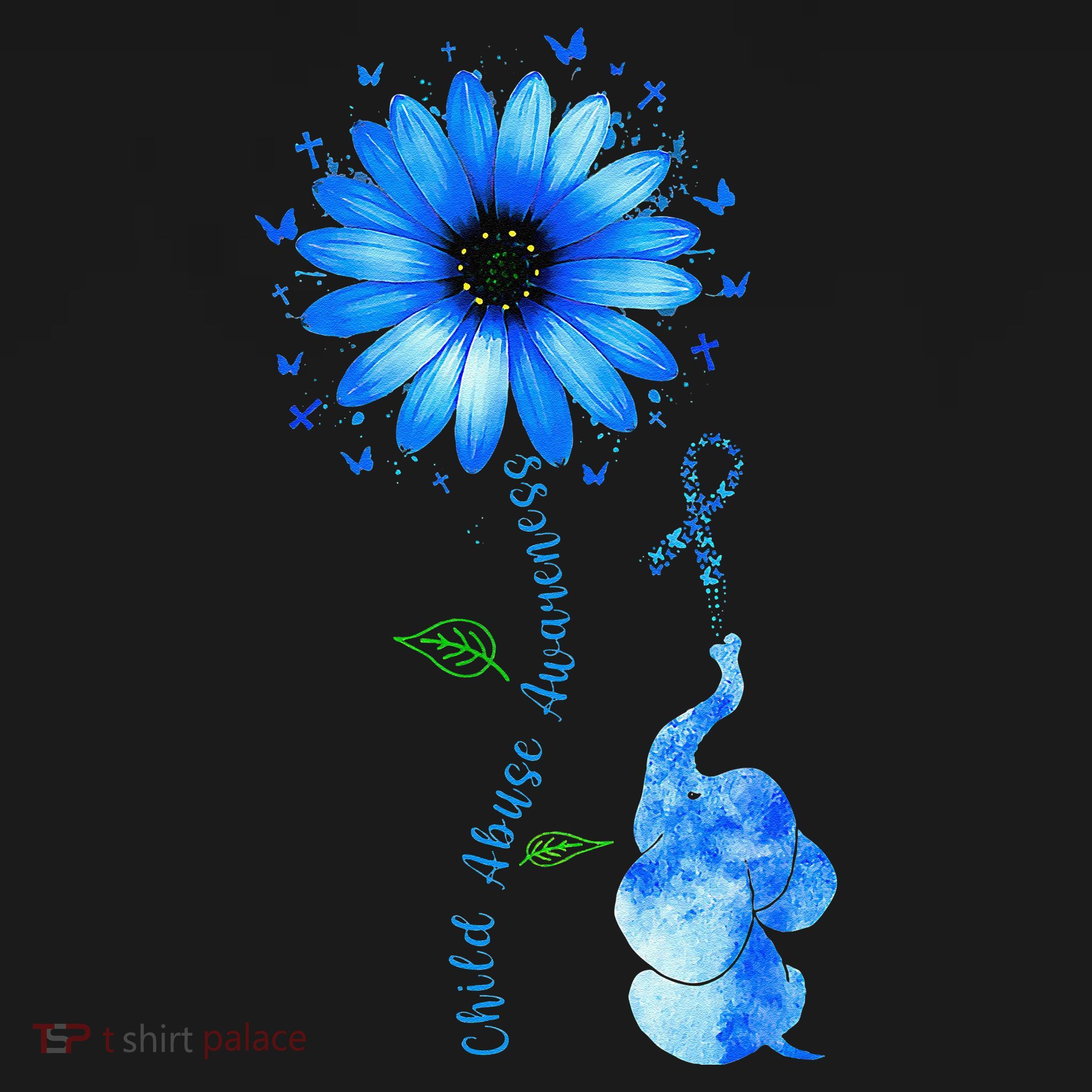 Child Abuse Awareness Sunflower Light Blue Ribbon Elephant Ornament