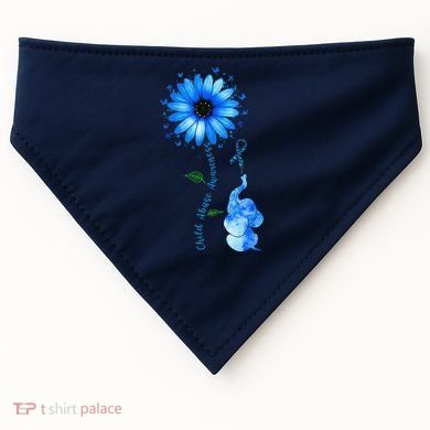 Child Abuse Awareness Sunflower Light Blue Ribbon Elephant USA-Made Doggie Bandana
