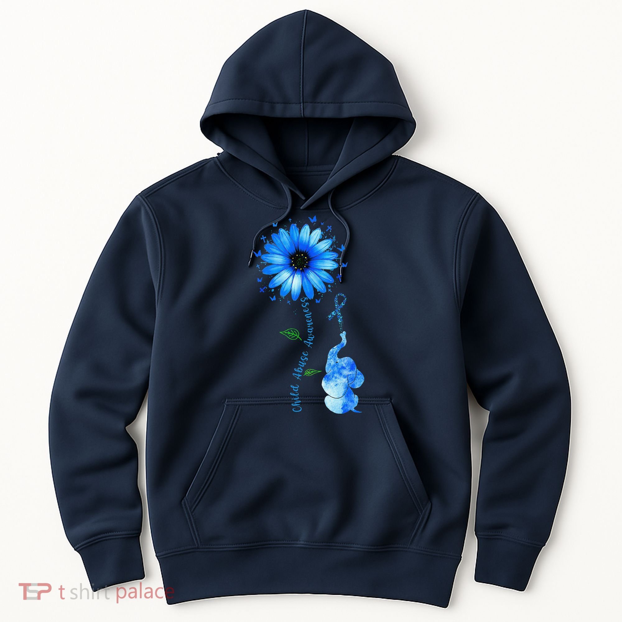 Child Abuse Awareness Sunflower Light Blue Ribbon Elephant Hoodie