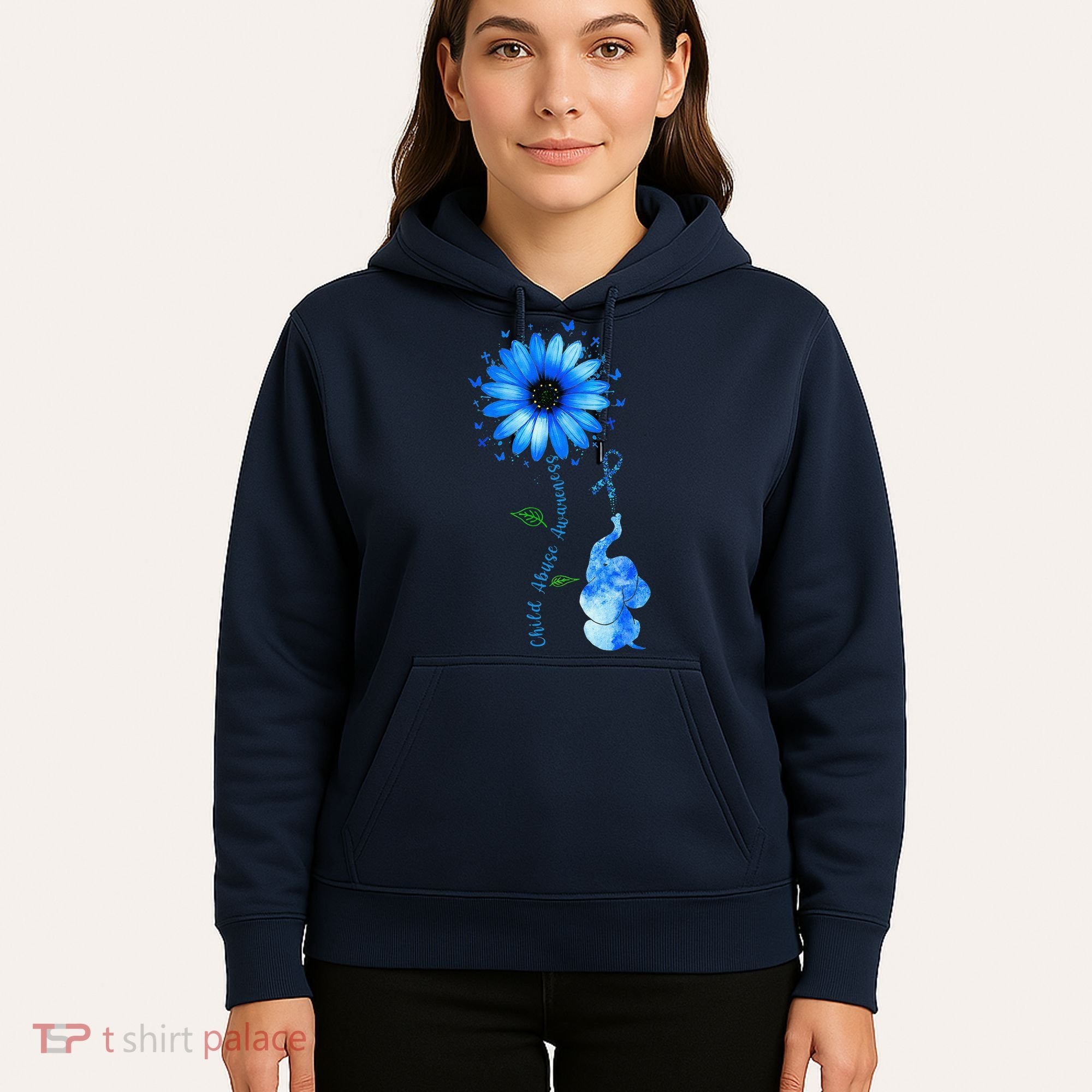 Child Abuse Awareness Sunflower Light Blue Ribbon Elephant Hoodie