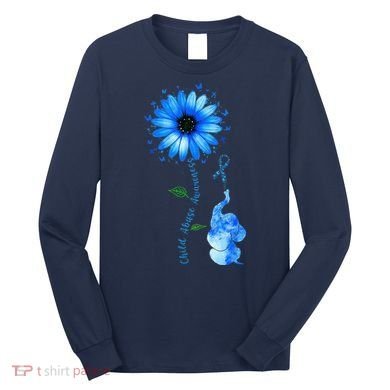 Child Abuse Awareness Sunflower Light Blue Ribbon Elephant Long Sleeve Shirt