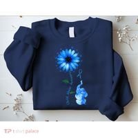 Child Abuse Awareness Sunflower Light Blue Ribbon Elephant Sweatshirt thumb 2