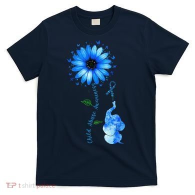 Child Abuse Awareness Sunflower Light Blue Ribbon Elephant T-Shirt