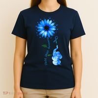 Child Abuse Awareness Sunflower Light Blue Ribbon Elephant T-Shirt thumb 4