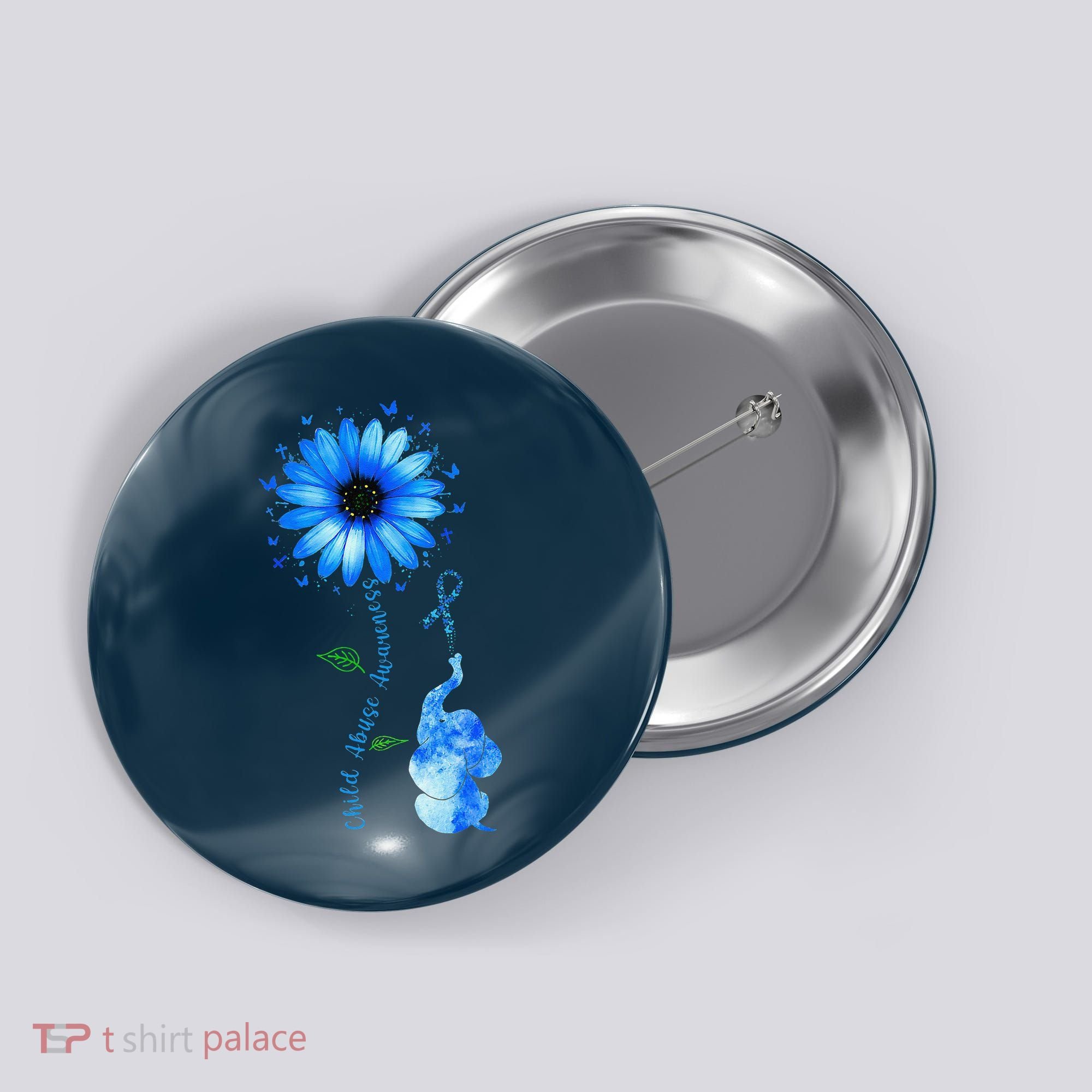 Child Abuse Awareness Sunflower Light Blue Ribbon Elephant Button