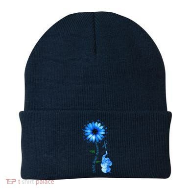 Child Abuse Awareness Sunflower Light Blue Ribbon Elephant Beanie