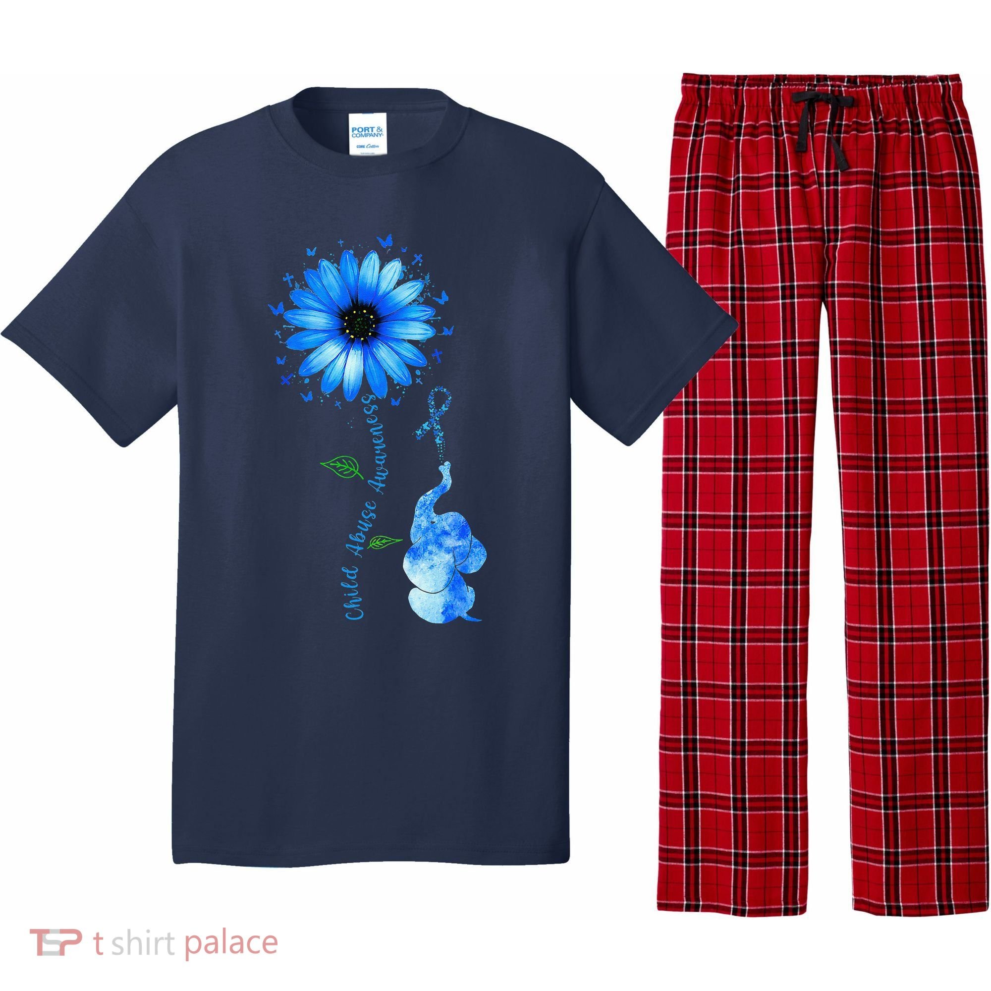 Child Abuse Awareness Sunflower Light Blue Ribbon Elephant Pajama Set
