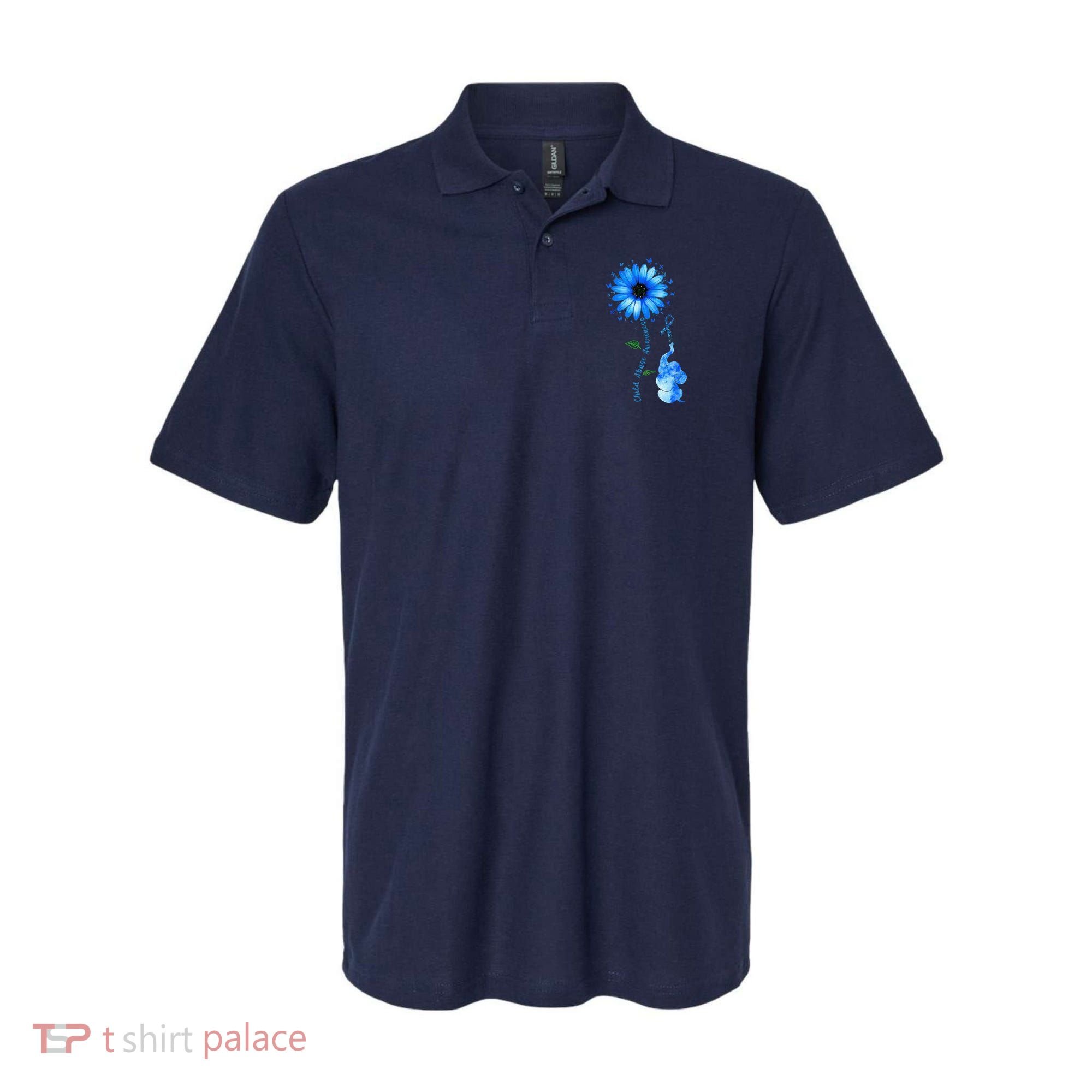 Child Abuse Awareness Sunflower Light Blue Ribbon Elephant Polo