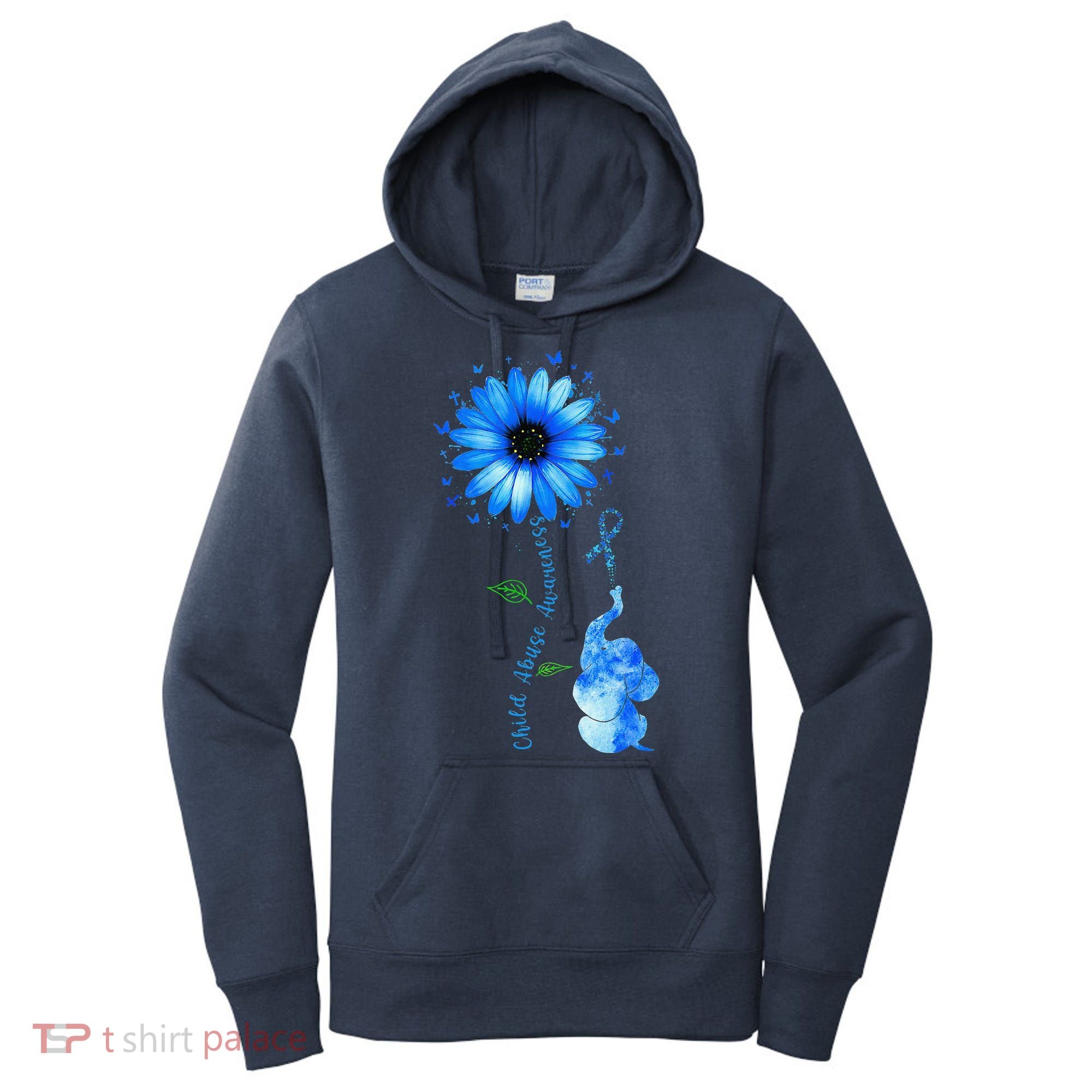 Child Abuse Awareness Sunflower Light Blue Ribbon Elephant Women's Hoodie