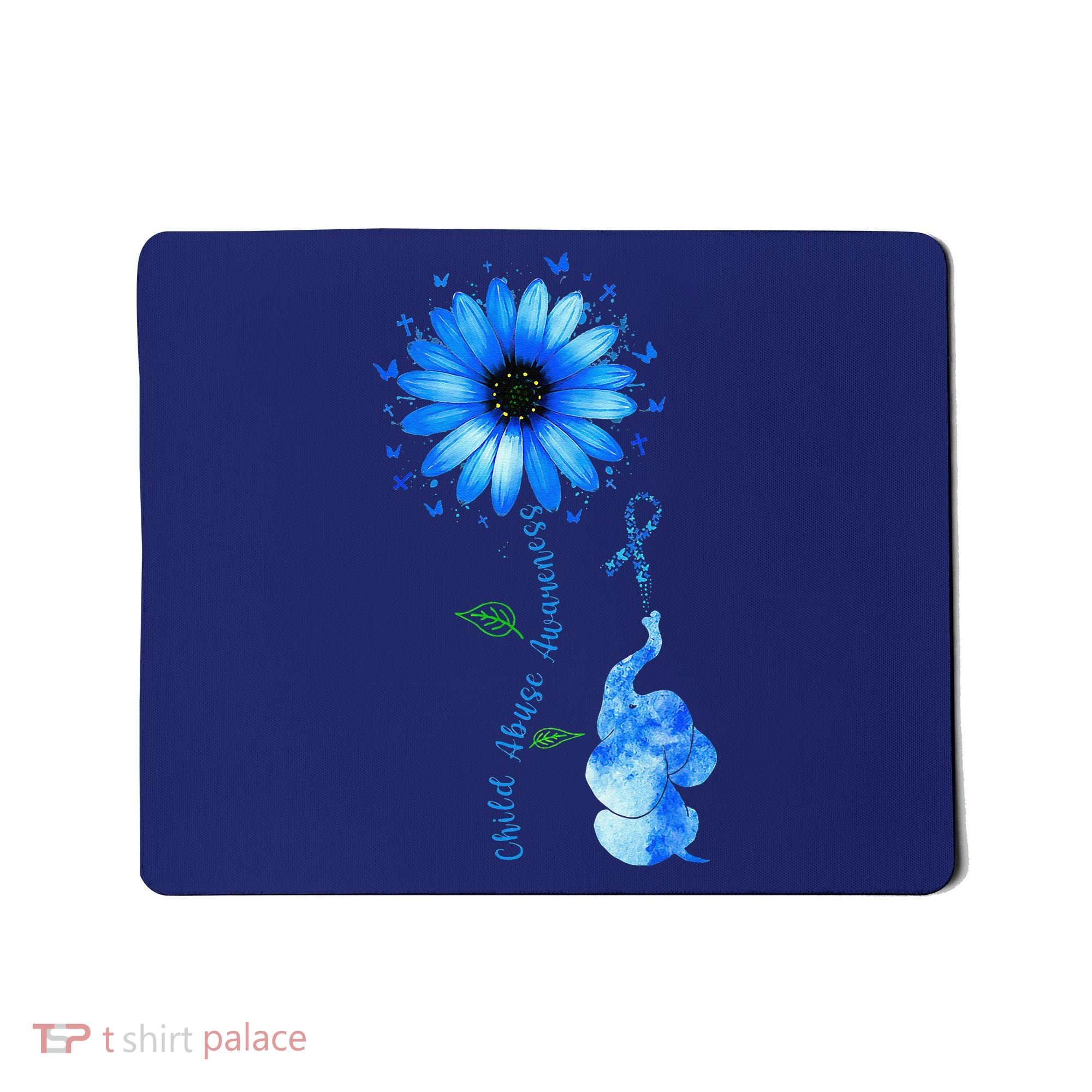 Child Abuse Awareness Sunflower Light Blue Ribbon Elephant Mousepad