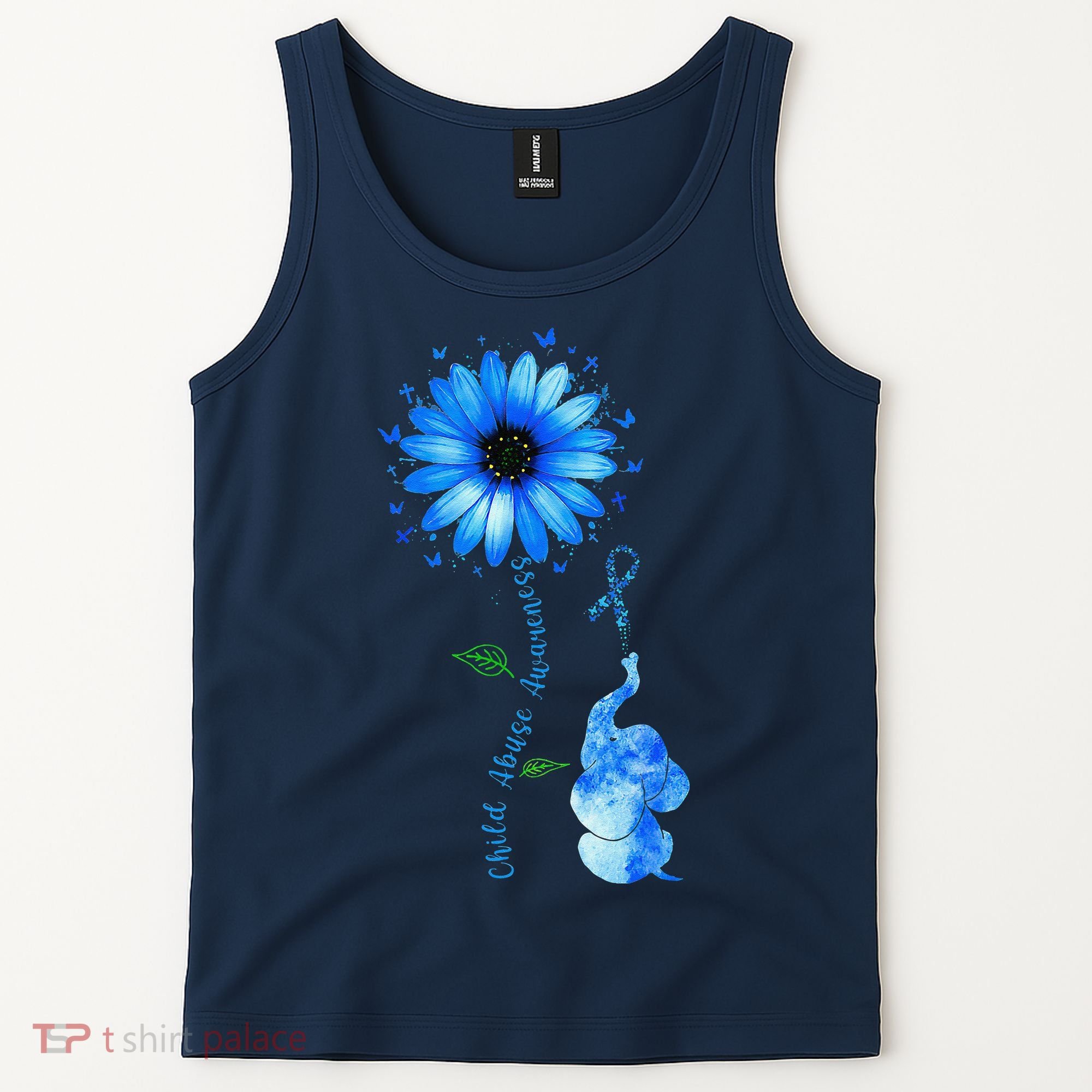 Child Abuse Awareness Sunflower Light Blue Ribbon Elephant Tank Top