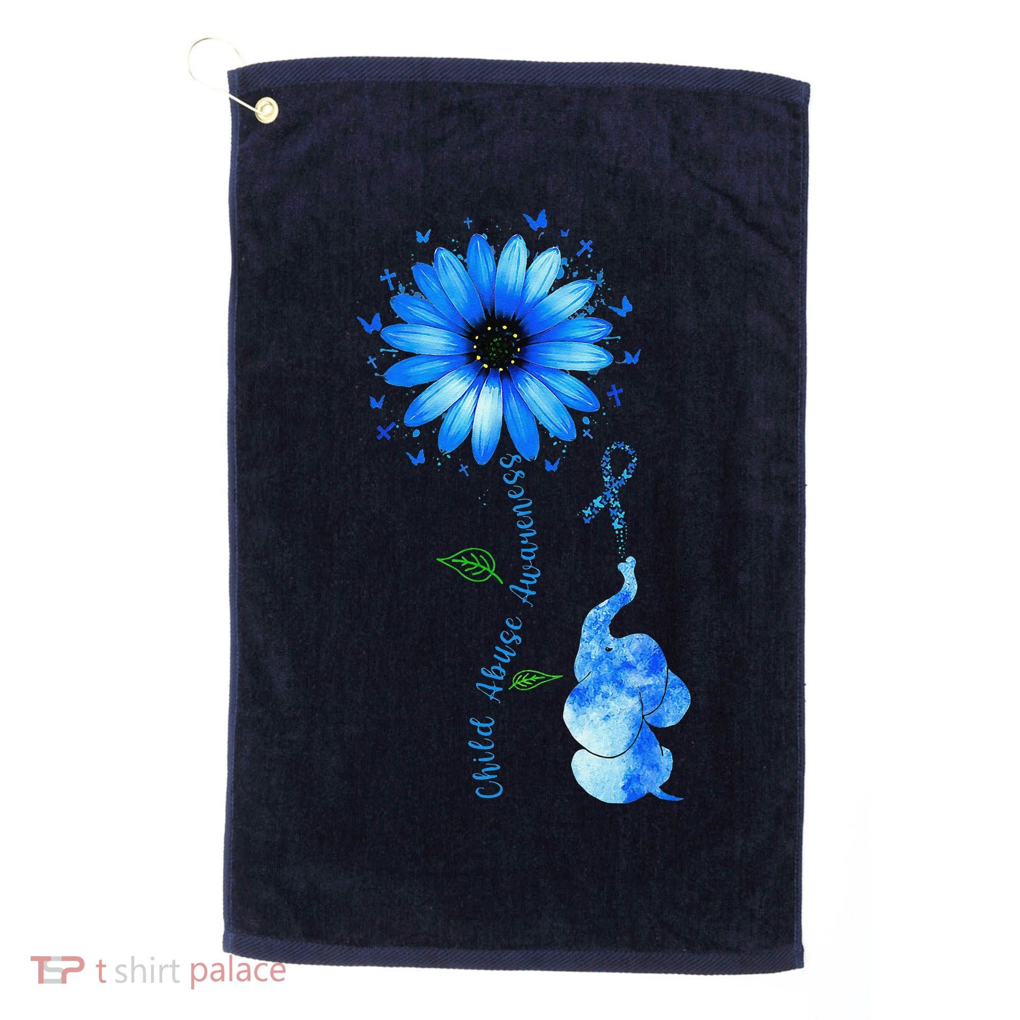 Child Abuse Awareness Sunflower Light Blue Ribbon Elephant Golf Towel