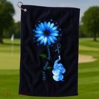 Child Abuse Awareness Sunflower Light Blue Ribbon Elephant Golf Towel thumb 1