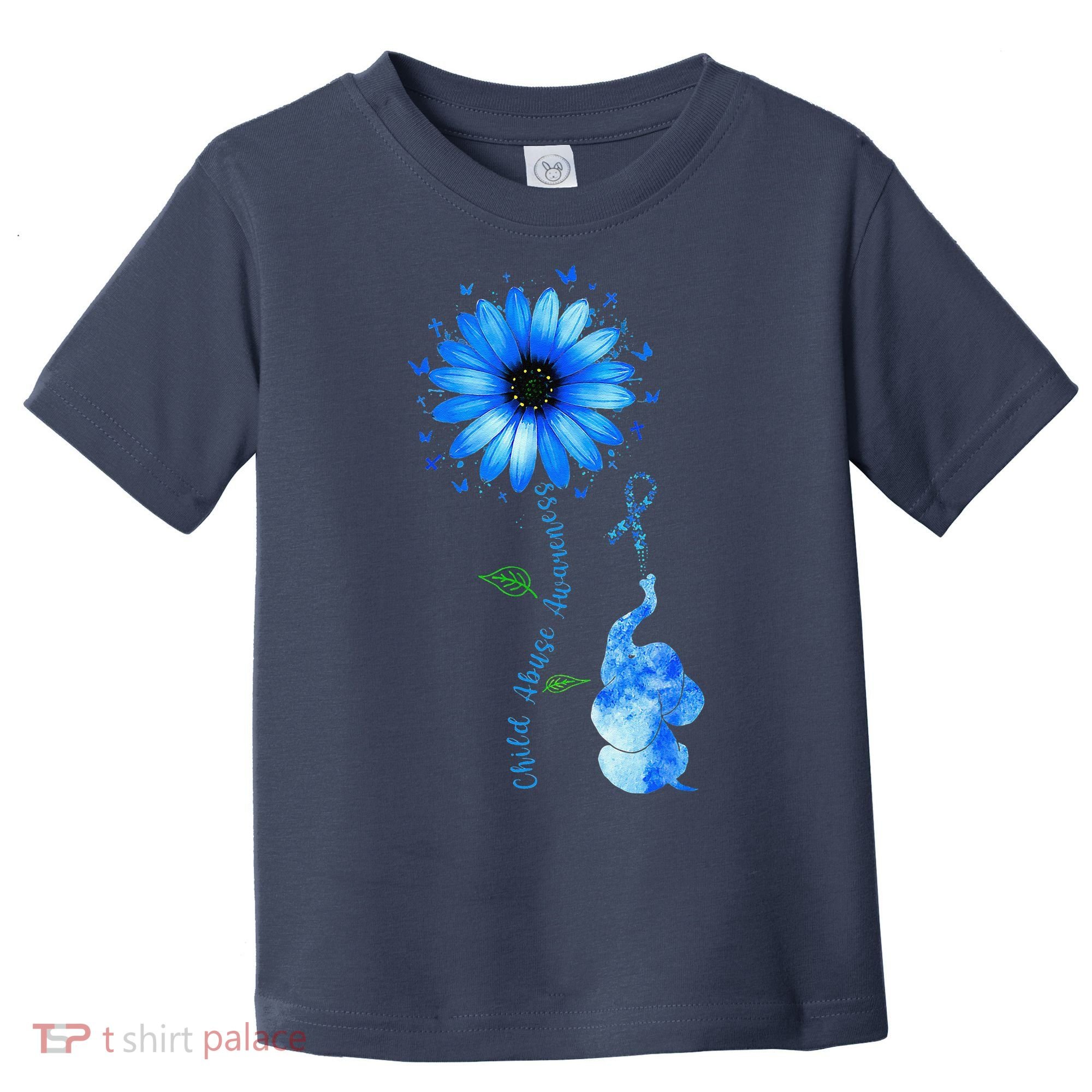 Child Abuse Awareness Sunflower Light Blue Ribbon Elephant Toddler T-Shirt
