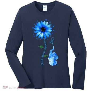 Child Abuse Awareness Sunflower Light Blue Ribbon Elephant Women's Long Sleeve Shirt